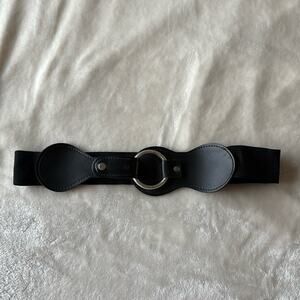 Vintage Black Elastic Fabric Faux Leather Belt stretch